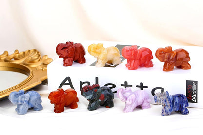 QINJIEJIE Lepidolite Crystals Elephant Decor Cute Desk Stones Figurine Natural Gemstones Decoration Home Room Office Pocket Hippie Statue Meditation Spiritual Gem Stocking Stuffers Gift for Women