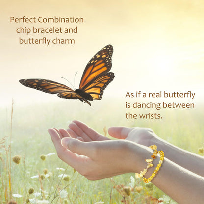 DUQGUHO Citrine Crystal Bracelets for Women Healing Yellow Bracelets 8mm Citrine Beaded Bracelets for Women Butterfly Charm Stretch Bracelets Yellow Jewelry Butterfly Gifts for Women 2PCS