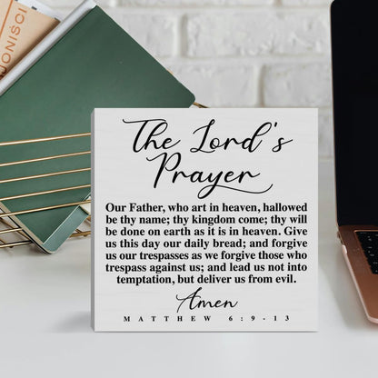 Christian Desk Sign Decor, The Lord's Prayer, Religious Decor for Home Prayer Room Desk Kitchen Counter Cabinet Dining Room Table Scripture Bible Verse Sign Decorations Christian Gift for Women Men