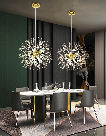 Mivenda Gold Crystal Chandeliers 9-Light Modern Firework Chandelier Dandelion Light Fixture,Bedroom Chandelier,Ceiling Hanging Lighting for Dining Room,Bedroom,Aisle