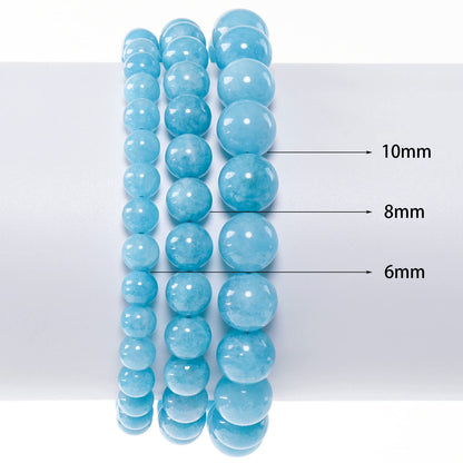 10mm Natural Blue Jades Chalcedony Round Bead - 35PCS Bulk Gemstone Beads for Jewelry Making, DIY Bracelets, Necklaces - Includes Crystal Stretch Cord - Stone Beads for Crafting Gifts