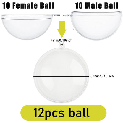 12 Pack Clear Plastic Fillable Ornament Ball 3.15''/80mm for Christmas,Holiday, Wedding,Party,Home Decor Filling Transparent Plastic Decorative Call DIY Craft Ball