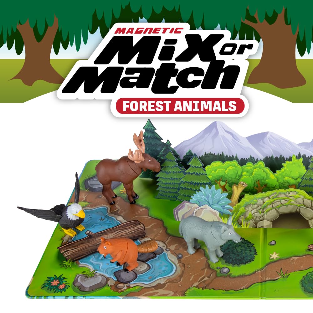 Popular Playthings Magnetic Animals for Toddlers 1-3, Mini Mix or Match Animal Toys, Set of 7 Gift for Kids - Forest Animals with Pop-up Playmat