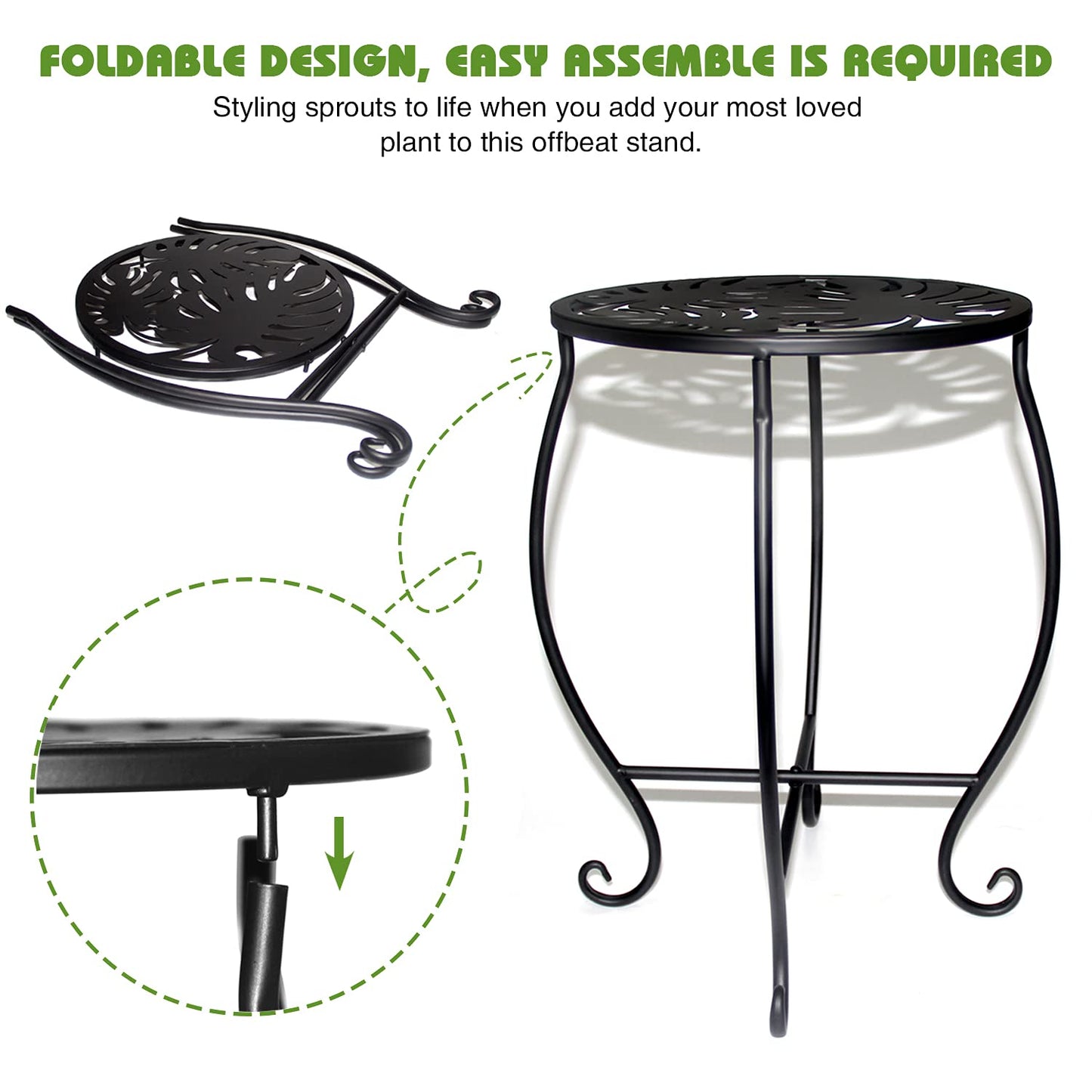 Aonagi 15" Tall Metal Plant Stand, 8" Wide Round Plant Stand for Flower Pot Rustproof Iron Plant Holder for Indoor Outdoor Use, Easy Assemble Flower Stand for Home Garden Display Greenery (Round 2pcs)