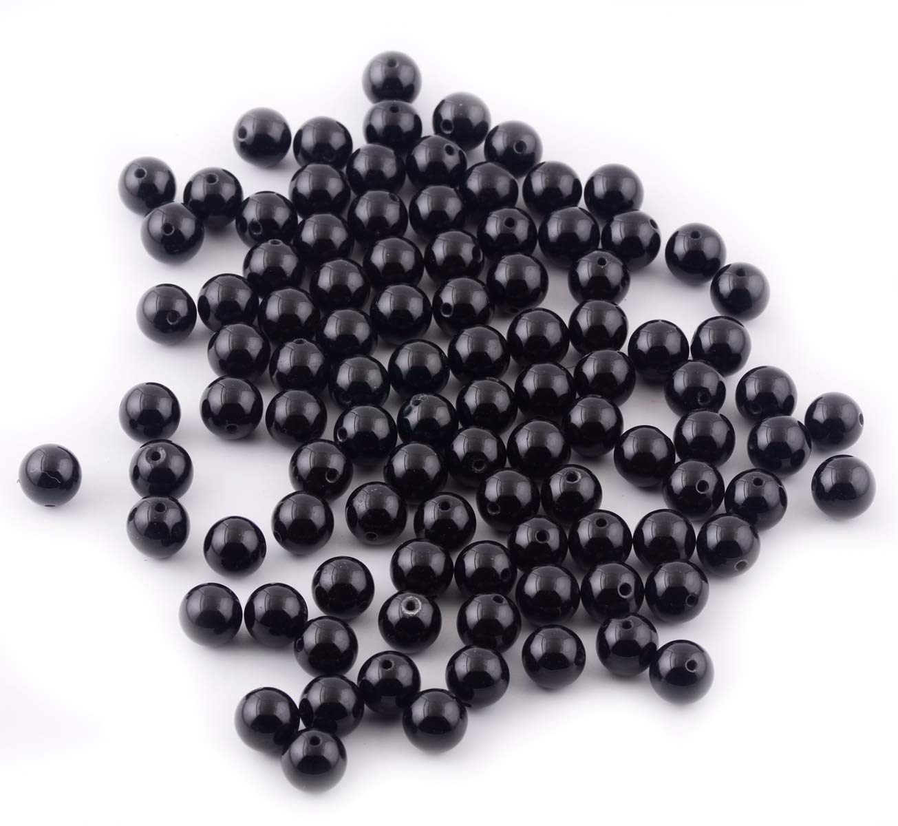 Natural Stone Beads 100pcs 10mm Black Obsidian Round Genuine Real Stone Beading Loose Gemstone Hole Size 1mm DIY Charm Smooth Beads for Bracelet Necklae Earrings Jewelry Making (Black Obsidian, 10mm)