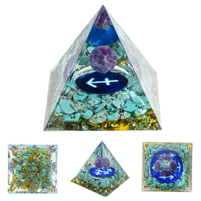 Erliway 12 Zodiac Orgone Crystal Pyramid, Natural Amethyst Crystal Ball for Sagittarius Zodiac, 2" Orgone Healing Pyramid for Positive Energy Stress Reduce Healing Meditation Attract Wealth Lucky