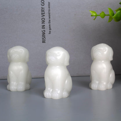 Hand-Carved Natural Crystal Dog Sculpture for Spiritual Healing Energy Stone,Feng Shui Wealth Protection Figurine, Home,Office Desk Decor,Unique Gift for Pet Lovers,Birthday. (White Marble Dog)