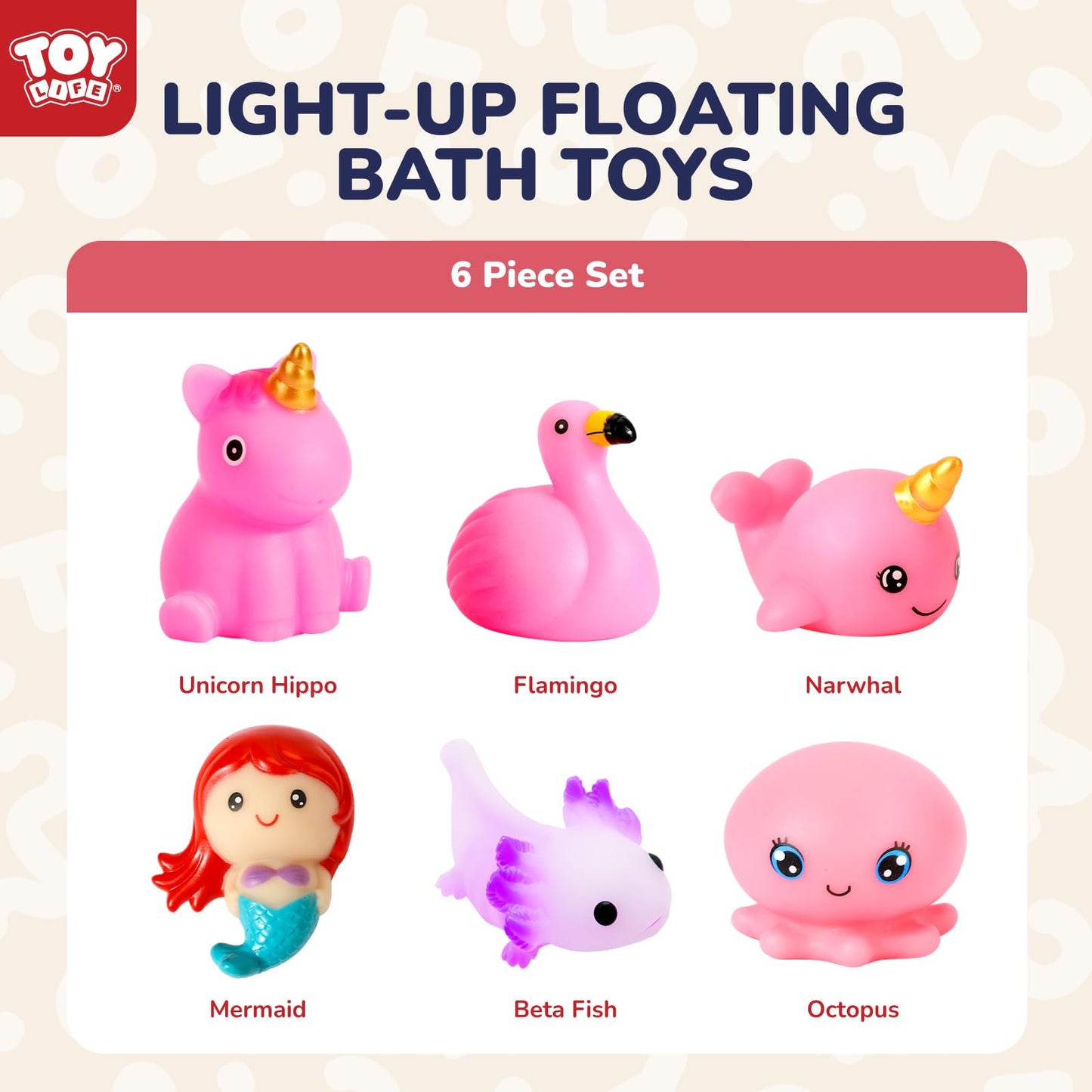 TOY Life 6 PCS Mermaid Light Up Bath Toys for Kids Ages 4-8, No Hole Glow Bath Toys for Kids, Baby Toddler Bath-Time, Bathtub Toys Gifts for Kids Girls Boys, Ideal for Shower, Bathtub, Pool