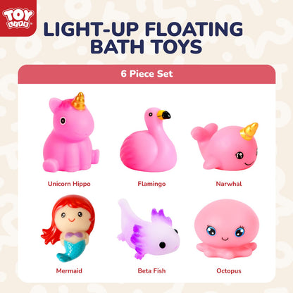 TOY Life 6 PCS Mermaid Light Up Bath Toys for Kids Ages 4-8, No Hole Glow Bath Toys for Kids, Baby Toddler Bath-Time, Bathtub Toys Gifts for Kids Girls Boys, Ideal for Shower, Bathtub, Pool