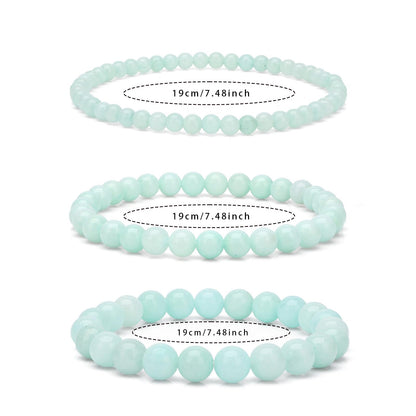 Risyfjew 8MM Handmade Aquamarine Natural Gemstone Stretch Elastic Bracelet,PE Film Anti-oxidation Packaging Natural Stone Crystal Healing Power Energy Gifts for Adult