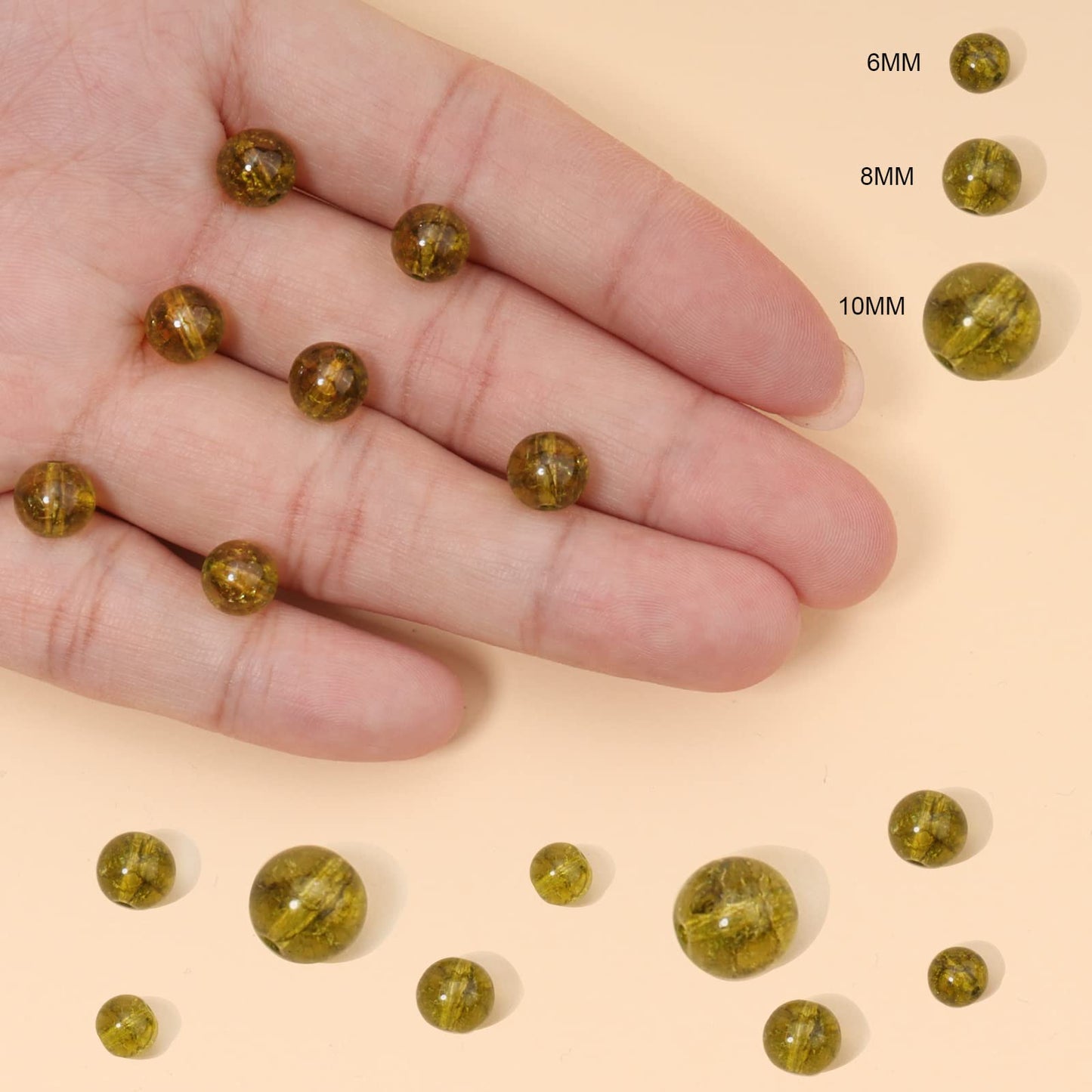 35pcs 10mm Natural Stone Beads Peridot Jade Beads Energy Crystal Healing Power Gemstone for Jewelry Making, DIY Bracelet Necklace