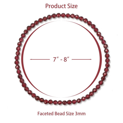 Bolinailo Healing Crystal Bracelet Garnet Faceted Beaded Bracelets for Women Men 3mm Natural Stone Adjustable Handmade Stretch Bracelet Reiki Spiritual Jewelry Fashion Gifts
