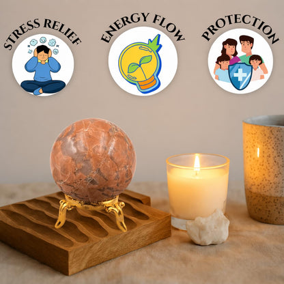 GEMSCITE Natural Moon Stone 50-55 mm Gemstone Ball Sphere with Stand Hand Carved Crystal Altar Healing Devotional Focus Spiritual Chakra Cleansing Metaphysical Gift for Men Women from India