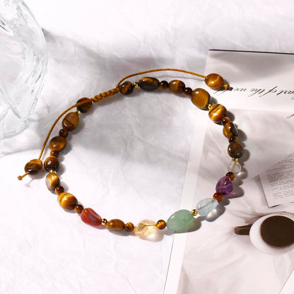 Jewever 7 Chakra Crystals and Stones Anklet Irregular Tumbled Gems Beaded Ankle Bracelets for Women Spiritual Energy Meditation Yoga Healing Jewelry Mom's Gifts (Tiger’s Eye)