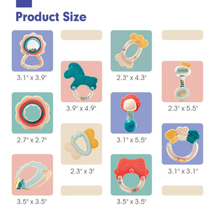hahaland Baby Toys 0-6 Months - Baby Rattles Teething Toys 3-6 Months, Newborn Infant Toys 6-12 Months, Teether Grasping Shaker Toy Baby Gifts 6 5 4 3 Month Old Must Haves Montessori Rattle for Babies