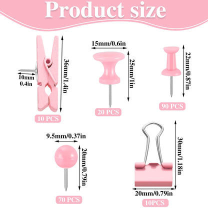 200 Pieces Push Pins Pink Thumb Tacks Cute Decorative Push Pins for Cork Board, 5 Style for Bulletin Boards Wall Maps Pictures Office