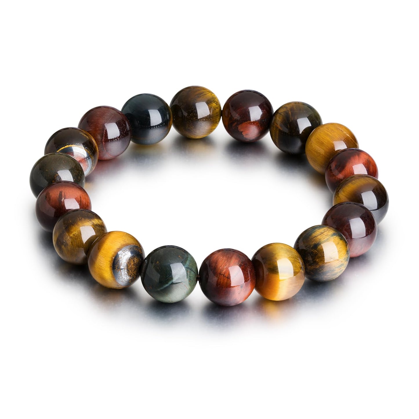 Tiger Eye Bracelets for Women Men, Triple Protection Chakra Beaded Bracelet, Relax Anxiety Healing Crystal Jewelry for Balance, Natural Gemstones Bracelets Gifts for Women Birthday (10MM)