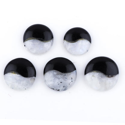 ColouredRocks Moonstone & Labradorite (5pcs)(18-20mm) Natural Cabochon Crystals, Loose Gemstone, Wholesale Polished Supply, Jewelry Making, Chakra Healing Stone, DIY Craft, Gem Collection
