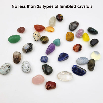 100Pcs+ (0.7lb) Bulk Gemstones and Crystals Set,25Types Tumbled Polished Stones Crystals for Jewelry Making,Chakra Stones Rocks and Minerals (0.7lb/100-120pcs)