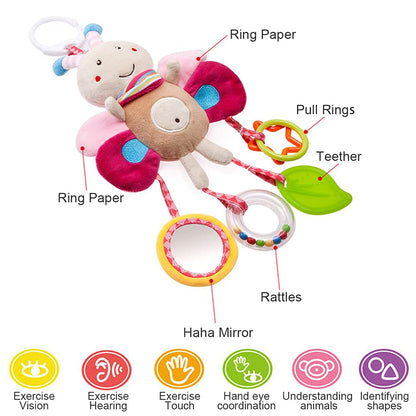 Sealive 4 Piece Baby Stroller Sensory Musical Toys, Soft Rattles Hanging Plush Activity Crib Car Seat Toys for Babies Boy Girl