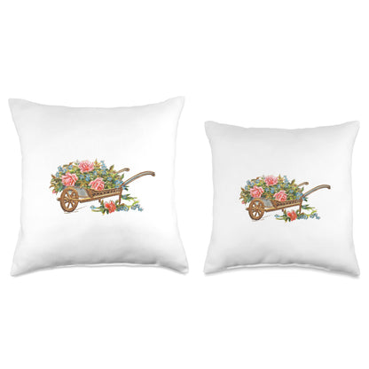 Floral Wheelbarrow Throw Pillow