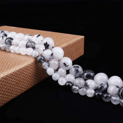 ICAI Beads Tourmaline Quartz (Silver Rutile Quartz) 10mm Natural, Energy Gemstone | Healing Power for Jewelry Making | Loose Beads | 1strand
