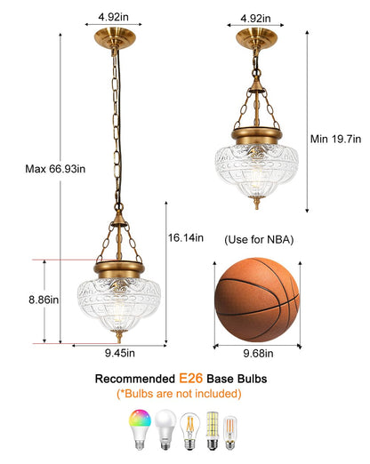 OIYIO Vintage Pendant Light - Brown Bronze Pendant Lights Kitchen Island with Floral Glass, Penant Lighting Fixtures with Adjustable Chain, Hanging Light Fixtures for Dining Room, Entryway