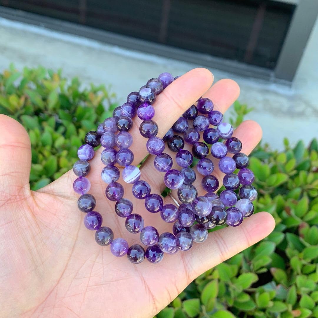 Adabele Real Natural Purple Amethyst Gemstone Beaded Bracelet 7 inch Stretch Chakra Healing Crystal Stone Jewelry Women Mom Gift (Unisex) GB8-16