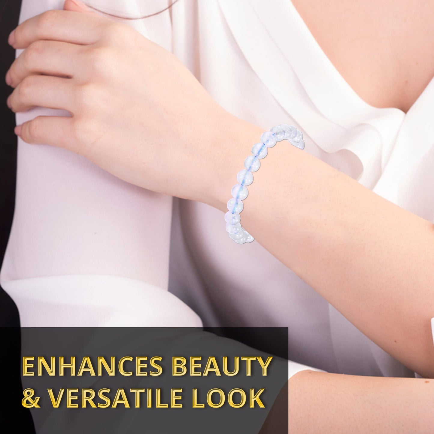 ANAYA AGATE Opalite Bracelet, Healing Crystal Bracelet for Women and Men, 8mm Round Beaded Bracelet for Spiritual Healing, Protection, Positive Energy, Elastic Adjustable Size Gemstone Bead Bracelet