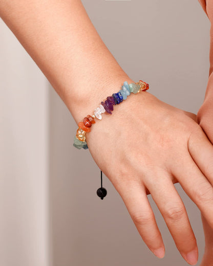 Jewever 7 Chakra Stone Bracelet for Women Chip Tumbled Real Reiki Crystals and Gemstones Anti Anxiety Relax Meditation Yoga Balance Spiritual Bracelets