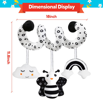 GKDOMS Baby Spiral Hanging Stroller and Car Seat Toys Black and White High Contrast Sensory Toy Newborn Plush Activity Toys Party Favors Quality Gifts for Baby Shower-BEE