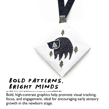Wee Gallery Woodland Animals Crinkle Pages Stroller Toy, Sensory Hanging Crinkle Toy with Mirror for Babies, High Contrast Animal Art and Montessori Baby Item for Car Seat and Play Gym