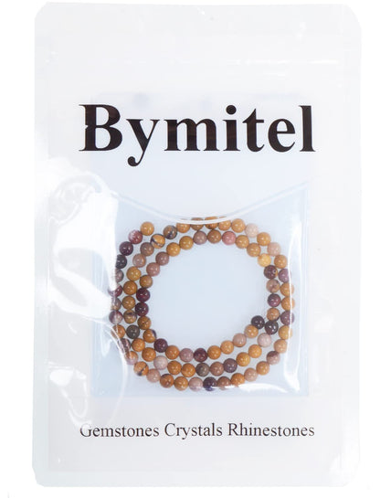 Bymitel 90 pcs Natural Genuine Real Round Loose Stone Beads Gemstone Spacers for Charm DIY Jewelry Making 15.5" per Strand 4mm (Moonkaite Jasper, 4mm)