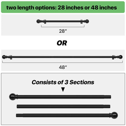 Curtain Rods for Windows 28 to 48 inch, 5/8 inch Black Curtain Rod Set with Brackets, Splicing Adjustable Metal Drapery Rod for Bedroom, Kitchen, Living Room, Matte Black
