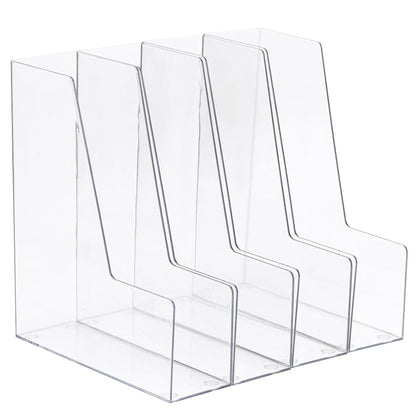 Vertical Magazine File Holder, Clear File Organizer Desk Organizer and Storage Bins Holding for Magazines, Binders, Notebooks, Envelopes, Plastic Office Organization and Storage for Desk, 4 pack