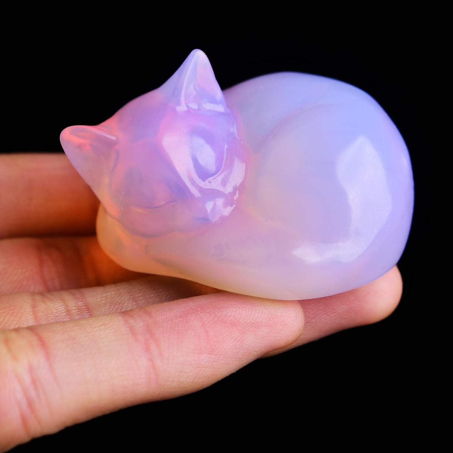 Ytbeoxk 2.1 Inch Opal Cat Crystals Statue cat Sleeping Decor Healing Crystal Cute Kitten Figurines Hand Carved Stone Energy Gemstones for Luck Statue in Home and Office Meditation for Cat Lover