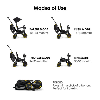 Doona Liki Trike S5, Nitro Black - 5-in-1 Compact, Foldable Tricycle - Suitable for Toddlers 10 to 36 Months
