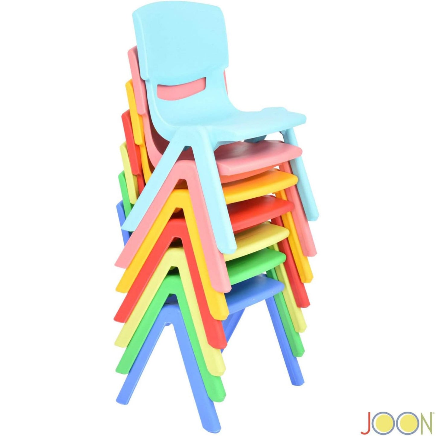 JOON Stackable Plastic Kids Learning Chairs (10 Pack), 20.8x12.5 Inches, The Perfect Chair Sets for Playrooms, Schools, Daycares and Home, Colorful Design, 10.5 Inches Seat Height, Baby Blue
