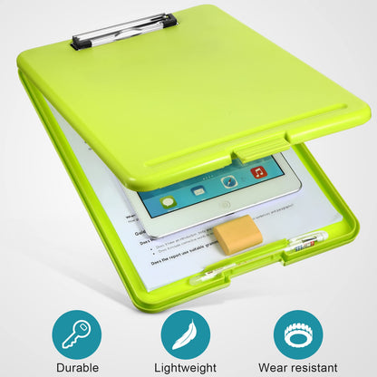 4 Pieces Clipboard with Storage Plastic Storage Clipboard Nursing Foldable Clip Board with Low Profile Clip for Student Teacher Nurse Employee, 9. 5 x 13. 5 Inch (Black, Blue, Green, Rose Red)