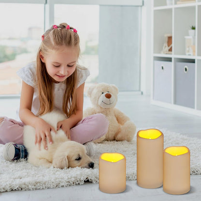 Flameless Candles 4" 5" 6" Set of 3 Ivory Outdoor Indoor Pillars 3" Diameter Battery Operated Flickering Candles Include 10-Key Remote Timer Function 400+ Hours Requires 2 AA Batteries（3 Pack)