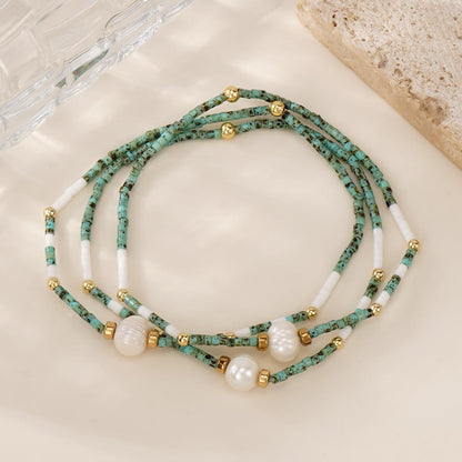 Opalencian Aventurine Pearl Beaded Stackable Bracelet for Women,3PCS/set Stack Green Beads Bracelet Charm Jewelry Gifts Friendship