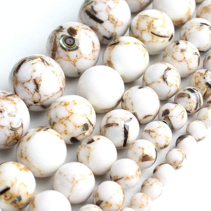 Yochus 60pcs White Shell Turquoise Beads，6mm Natural Stone Round Loose Beads for Jewelry Making Earring Necklace DIY Crafts
