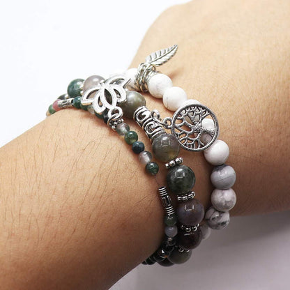 UEUC Tree of Life Yoga Healing Stone Bracelets,Multilayer Lotus Chakra Stone Reiki Bracelet Sets,Anxiety Crystal Natural Stone,for Women Stress Relief