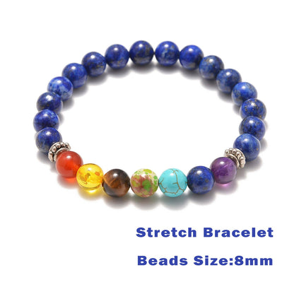 AD Beads 2Pcs His & Hers Distance Beads Bracelets Elastic Natural Stone Yoga Bracelet (7 Chakras-Lapis)