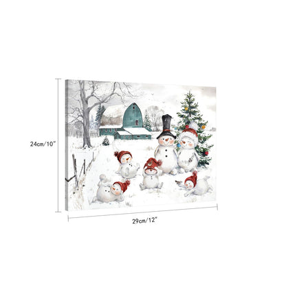 Snowman Christmas Pictures Wall Decor: Christmas Canvas Wall Art Winter Snowman Family Poster Blue Barn Prints Paintings Farmhouse Christmas Decorations for Home Bedroom Living Room 10" x 12"