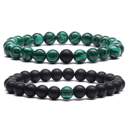 MengPa Mens Beaded Bracelets Couples Matching Bracelet Set Matte Beads for Women Stone Jewelry (Malachite) US3691