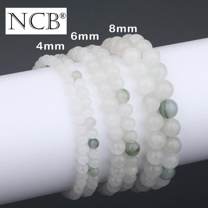 NCB 2-Piece 4mm Natural Crystal Gemstone Stretch Bracelets – ﻿Tianshan Jade, White Jade Handmade Reiki Energy Healing Jewelry for Meditation,Yoga, Unisex
