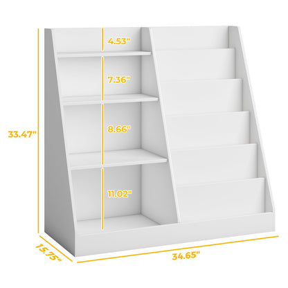 Tatub 6 Tier Kids Wooden Bookshelf and Toy Storage, Children Toy Organizer with Upgraded Book Shelves, Toddler BookRack Baby Bookcase for Nursery, Playroom and Classroom, White