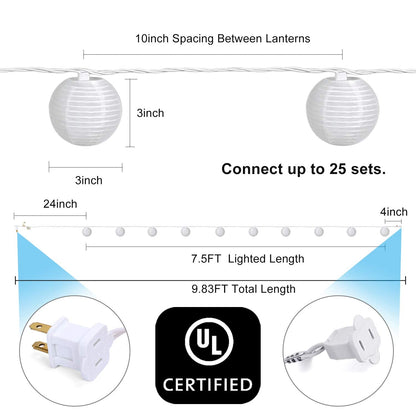 TIGOMOOV 10 White Nylon Lantern String Lights, 120V Plug in, 9.83FT White Wire, Waterproof Indoor Outdoor Hanging Fairy Lights for Patio, Garden, Bedroom, Wedding, Party and Christmas Holiday Decor