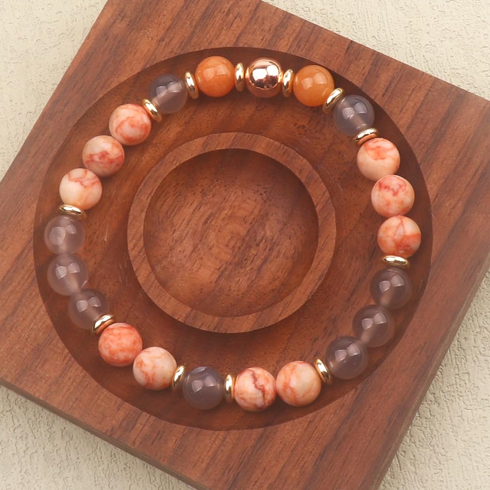 KSQS Healing Stone Bead Bracelet for Women, Natural Gemstones Balance Protection Bracelet, Spiritual Crystal Beads Bracelet Anxiety Relief with Meaning Card(#24)
